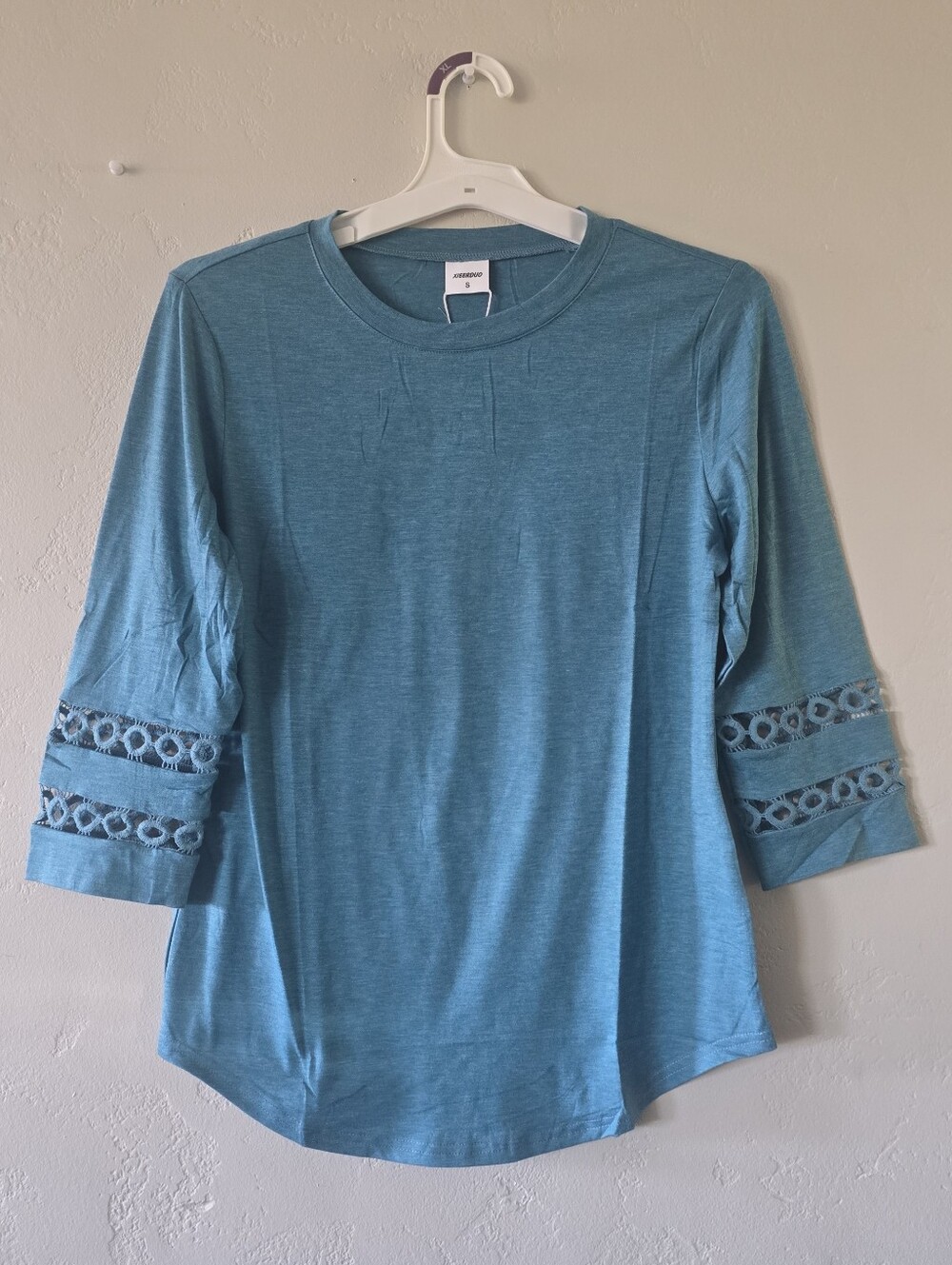 Blue Women's Crochet-Trim 3/4 Sleeve Top